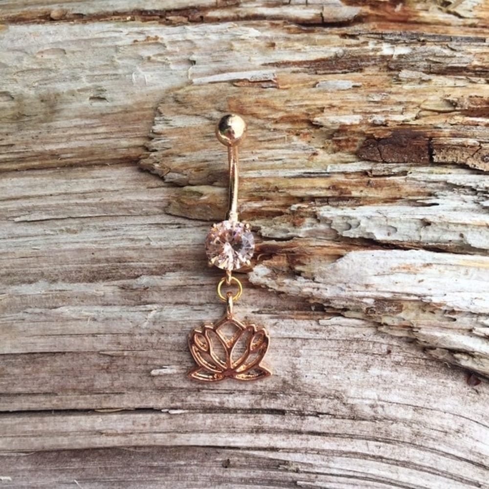 Gold Lotus Belly Button Ring